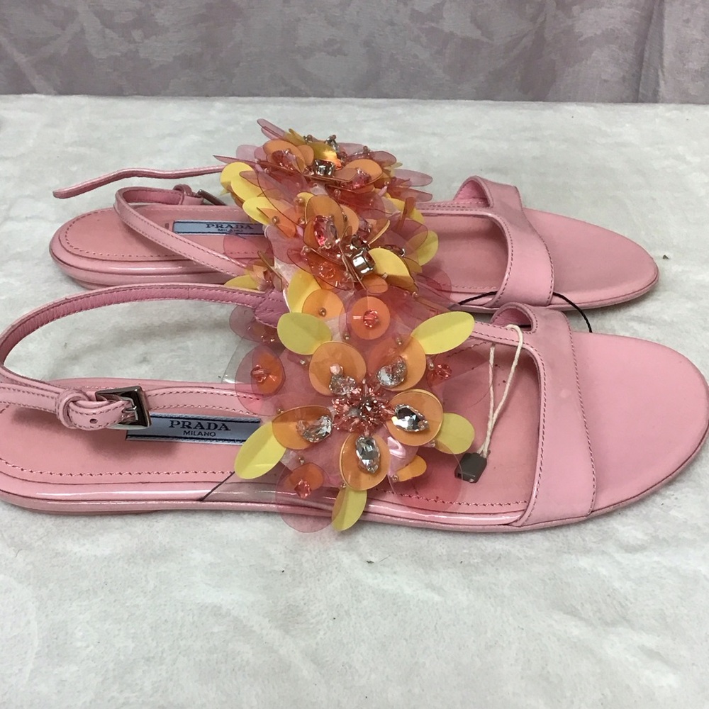 Prada Pink Sandals with Floral Accents